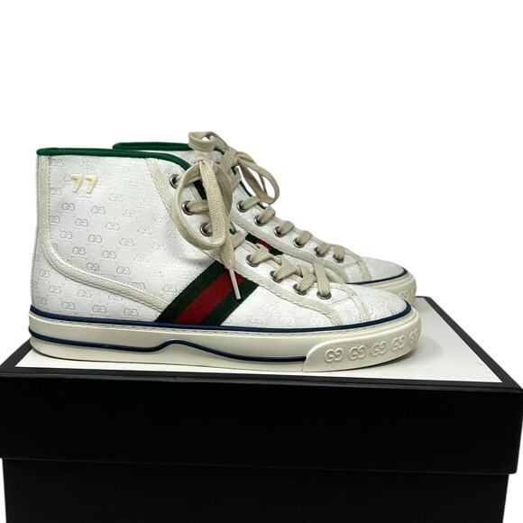 Gucci Tennis 1977 High White Mini GG Web Stripe Monogram 37 - Picture 1 of 9